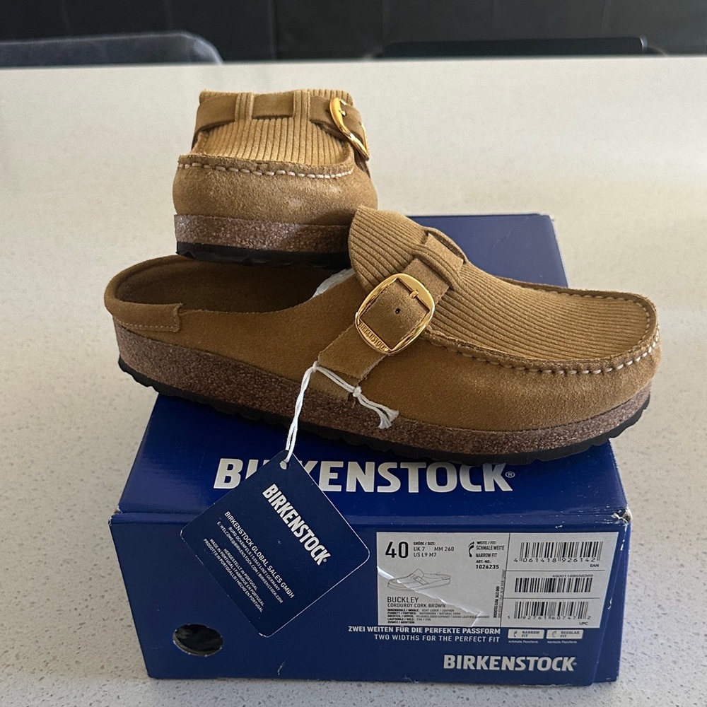 Birkenstock Brown Corduroy Clogs with Gold Buckle Buckley!!